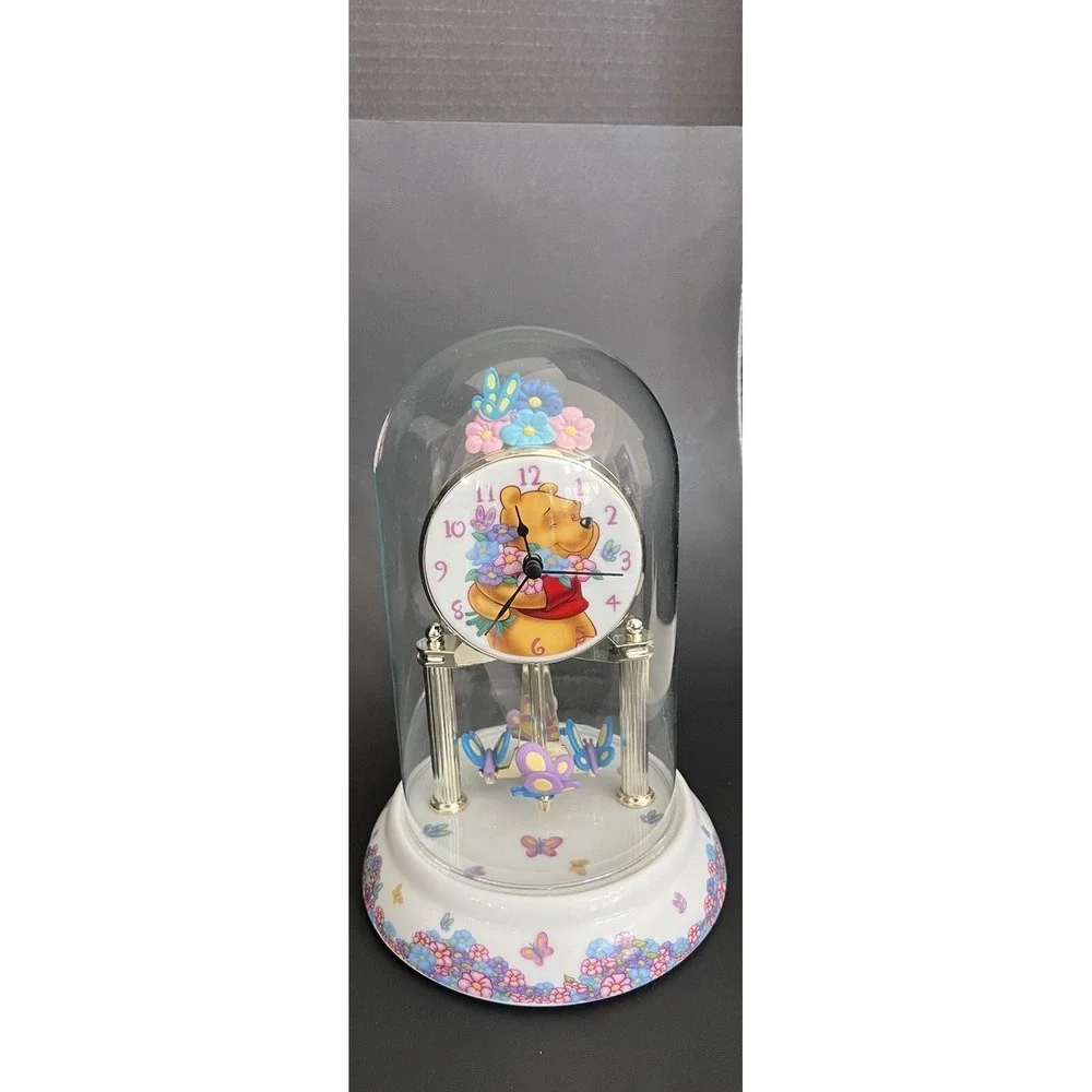 Vtg 1991 Disney Winnie The Pooh 30 Year Anniversary Clock Glass Dome Butterflies